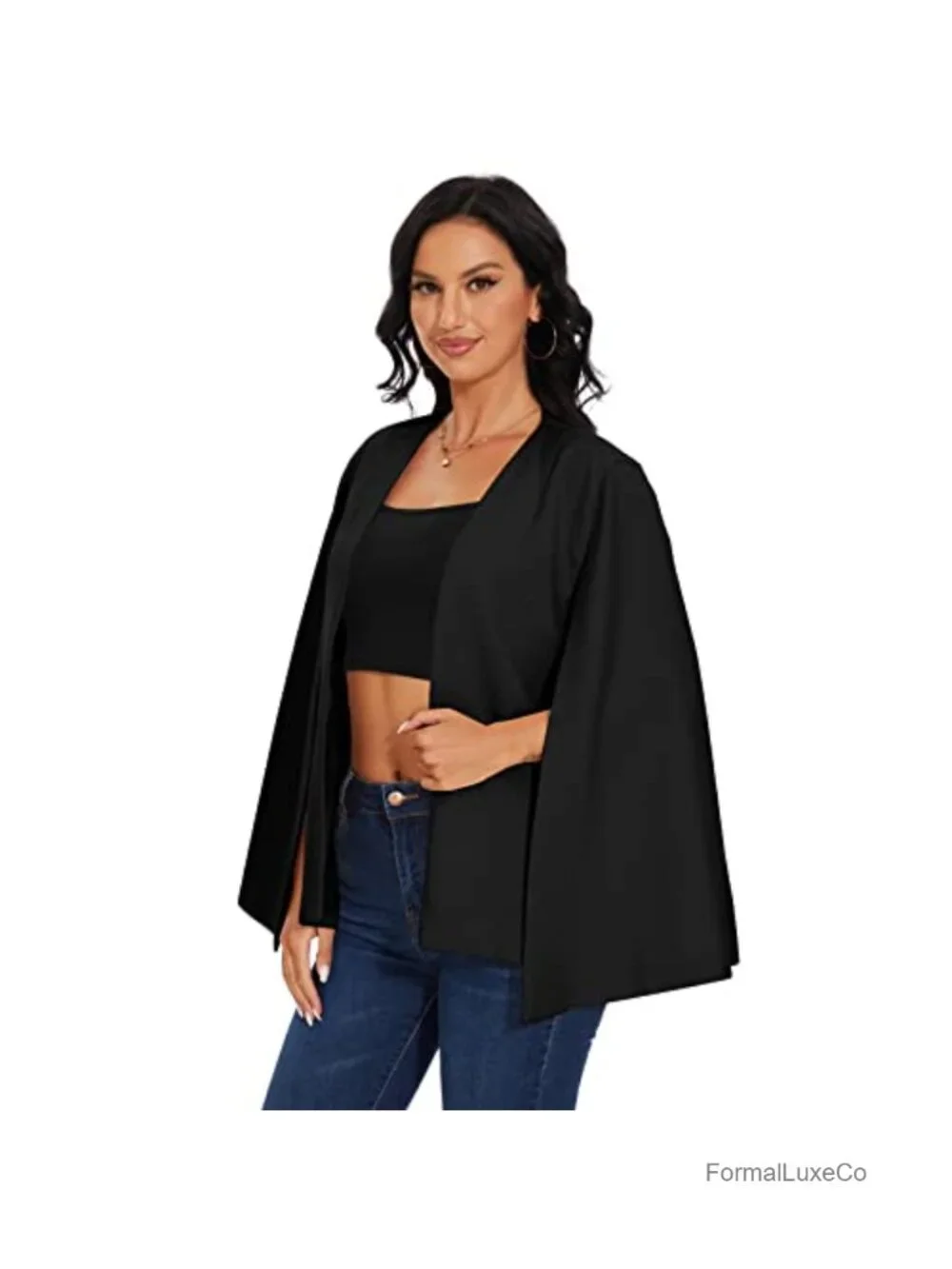 Split Sleeve Cape Blazer Open Front Casual Work Jacket